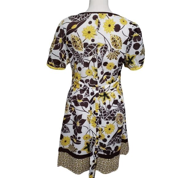 Aryeh Brown Yellow Floral Belted Summer Dress Sz L NWT - Picture 3 of 15